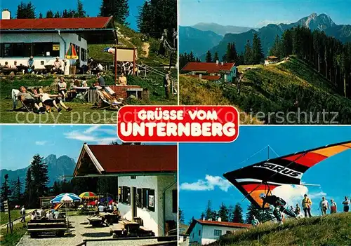 AK / Ansichtskarte Ruhpolding Unternberg Alm Sonnenterrasse Drachenflugplatz und Hoerndlwand Ruhpolding