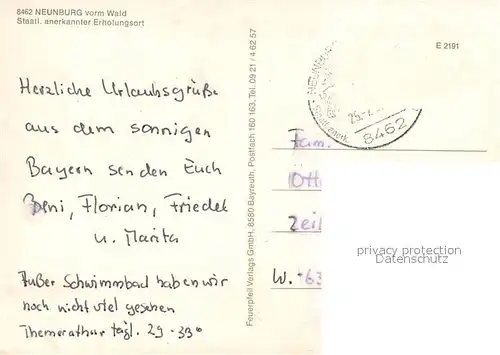 AK / Ansichtskarte Neunburg_Wald Panorama Telansichten Schwimmbad Neunburg Wald