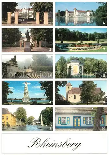 AK / Ansichtskarte Rheinsberg Parkeingang Kronprinz Friedrich Sphinxtreppe Obelisk Ratskeller Grosses Schloss Parterre Orangerie St Laurentius Altes Rheinsberger Haus Rheinsberg