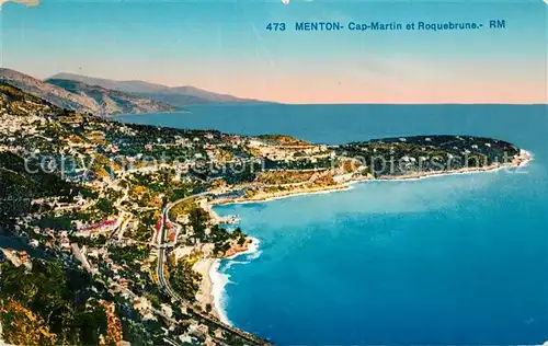 AK / Ansichtskarte Menton_Alpes_Maritimes Fliegeraufnahme Cap Martin Roquebrune Menton_Alpes_Maritimes