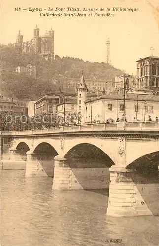 AK / Ansichtskarte Lyon_France Pont Tilsitt Avenue de la Bibliotheque Cathedrale Saint Jean Lyon France