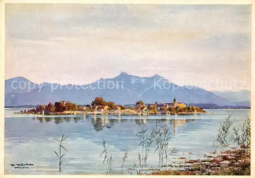 AK / Ansichtskarte Fraueninsel_Chiemsee In der Abendsonne Kuenstler Max Maertens Fraueninsel Chiemsee