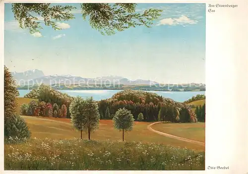 AK / Ansichtskarte Starnbergersee Panorama Kuenstler Otto Goebel Starnbergersee