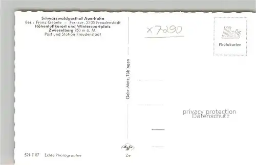 AK / Ansichtskarte Zwieselberg_Freudenstadt Schwarzwaldgasthof Auerhahn Zwieselberg_Freudenstadt