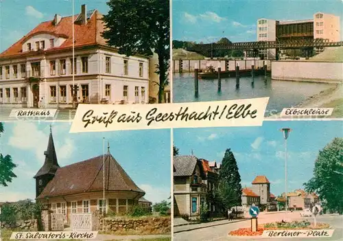 AK / Ansichtskarte Geesthacht_Elbe Rathaus St. Salvatoris Kirche Berliner Platz Geesthacht_Elbe