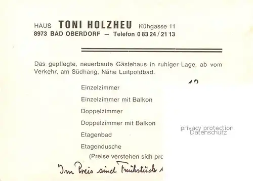 AK / Ansichtskarte Bad_Oberdorf Gaestehaus Holzheu Bad_Oberdorf