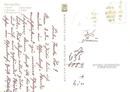 AK / Ansichtskarte Meiningen_Thueringen Schloss Schwimmbad Stadtkirche Theater Henneberger Haus  Meiningen Thueringen