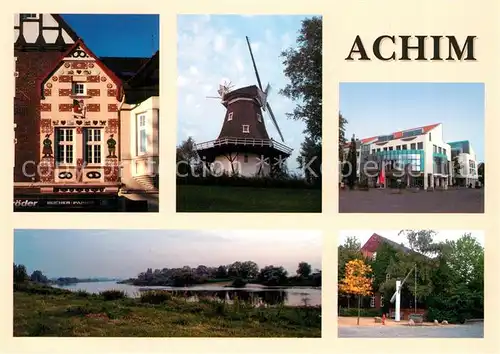 AK / Ansichtskarte Achim_Bremen Historisches Gebaeude Windmuehle Moderne Architektur Brunnen Landschaftspanorama Achim Bremen