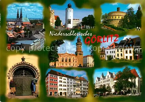 AK / Ansichtskarte Goerlitz_Sachsen Stadtbild mit Kirche Frauenturm Dicker Turm Portal Altstadt Goerlitz Sachsen