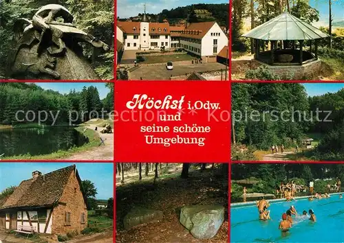 AK / Ansichtskarte Hoechst_Odenwald Teilansichten Pavillon Badesee Altes Haus Schwimmbad Hoechst_Odenwald