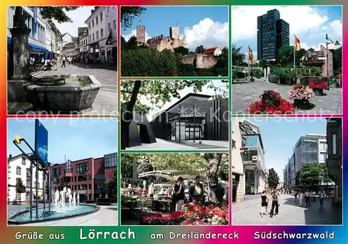 AK / Ansichtskarte Loerrach Brunnen Burgruine Hochhaus Stadtplatz Park Strassenpartie Loerrach