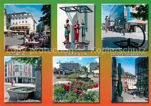 AK / Ansichtskarte Loerrach Marktplatz Fussgaengerzone Hirschenbrunnen Bahnhof  Loerrach