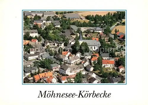 AK / Ansichtskarte Koerbecke_Moehnesee Ortskern mit St Pankratius Kirche Fliegeraufnahme Koerbecke Moehnesee