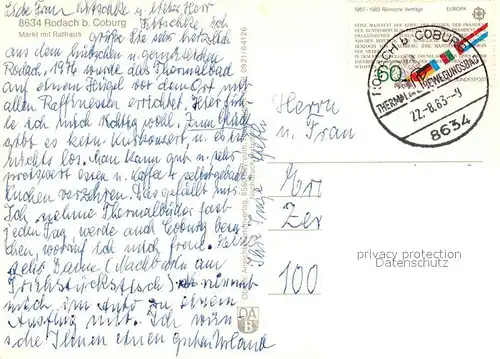 AK / Ansichtskarte Rodach_Coburg Markt mit Rathaus Rodach Coburg