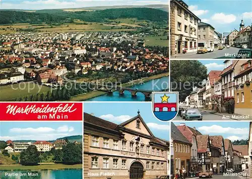 AK / Ansichtskarte Marktheidenfeld Fliegeraufnahme Marktplatz Am Mainkai Mainpartie Haus Fiesch Mitteltorstrasse Marktheidenfeld