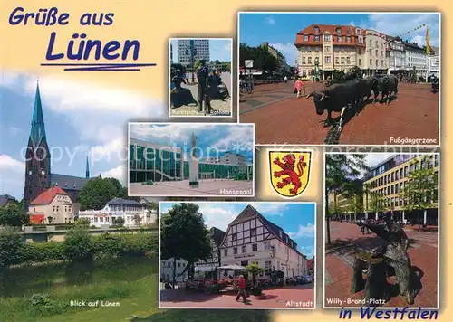 AK / Ansichtskarte Luenen Kirche Marktplatz Hansesaal Altstadt Fussgaengerzone Willy Brandt Platz Luenen