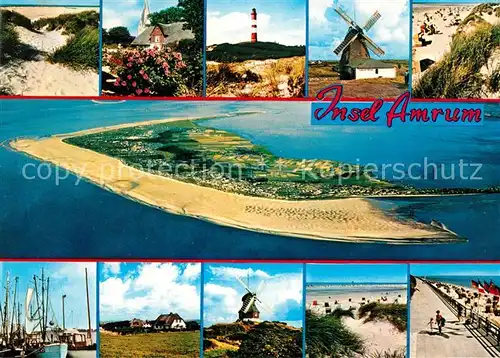 AK / Ansichtskarte Insel_Amrum Fliegeraufnahme Strand Leuchtturm Windmuehle Hafen Insel Amrum