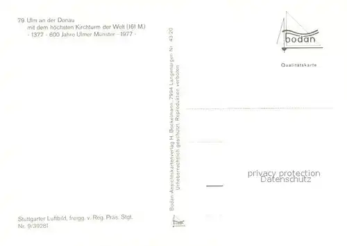 AK / Ansichtskarte Ulm_Donau Fliegeraufnahme Muenster Ulm_Donau