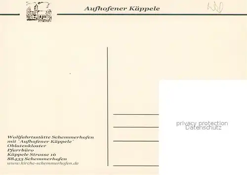 AK / Ansichtskarte Schemmerhofen Aufhofener Kaeppele Oblatenkloster Pfarrbuero Schemmerhofen