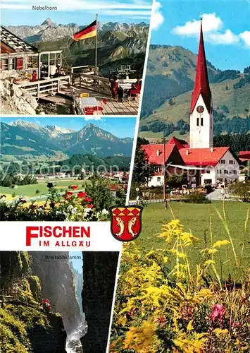 AK / Ansichtskarte Fischen_Allgaeu Kirche Nebelhorn Breitachklamm Fischen Allgaeu