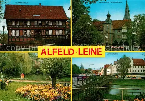 AK / Ansichtskarte Alfeld_Leine Heimatmuseum Rathaus Marktplatz Anlagen Leinebruecke Alfeld_Leine