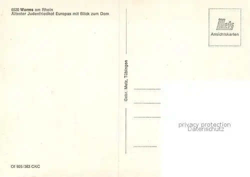 AK / Ansichtskarte Worms_Rhein aeltester Judenfriedhof Europas Dom Worms Rhein