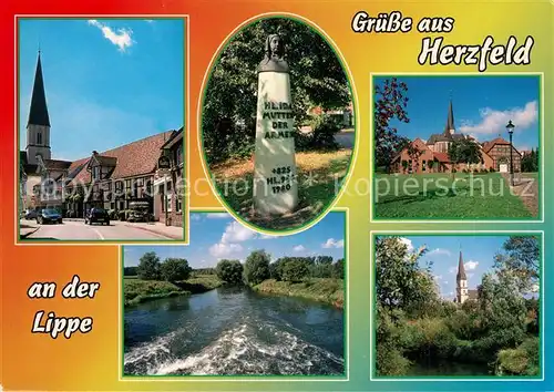 AK / Ansichtskarte Herzfeld_Westfalen Kirche Stadtpanorama Denkmal Heilige Ida Mutter der Armen Herzfeld_Westfalen