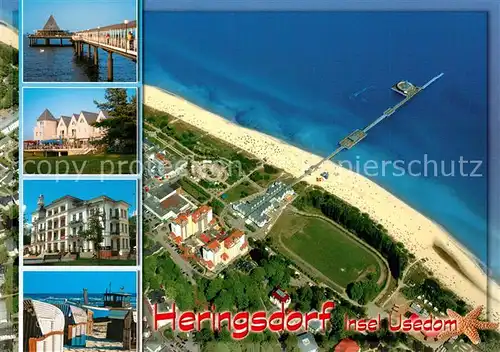 AK / Ansichtskarte Heringsdorf_Ostseebad_Usedom Fliegeraufnahme Seebruecke Sanatorium Strand Heringsdorf_Ostseebad