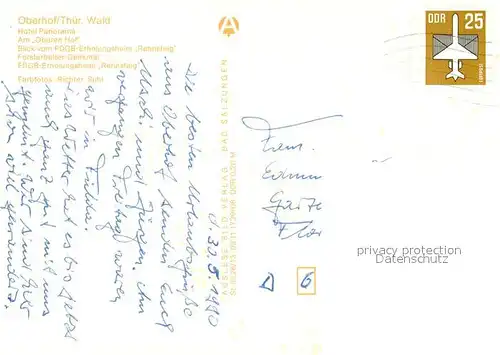AK / Ansichtskarte Oberhof_Thueringen Hotel Panorama Oberer Hof FDGB Erholungsheim Rennsteig Forstarbeiter Denkmal Oberhof Thueringen