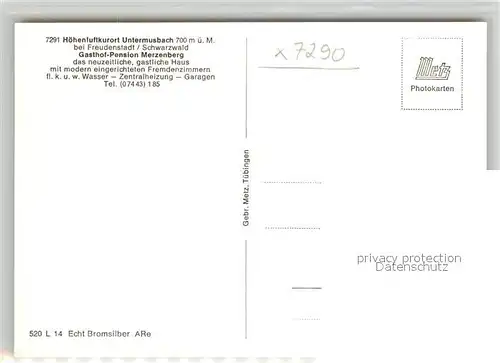 AK / Ansichtskarte Untermusbach_Freudenstadt Gasthof Pension Menzenberg Untermusbach_Freudenstadt