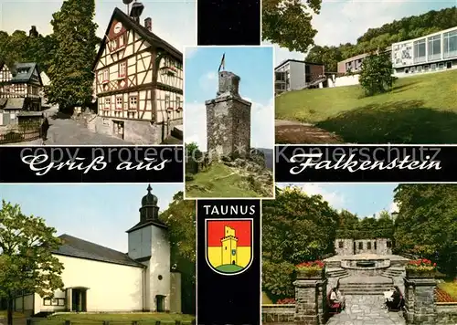 AK / Ansichtskarte Falkenstein_Taunus Fachwerkhaeuser Stadtansichten Kirche Burgruine Falkenstein_Taunus