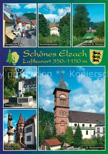 AK / Ansichtskarte Elzach Hauptstrasse Neunlindenkapelle St Nikolaus Schuttigbrunnen Rathaus Kirche Elzach