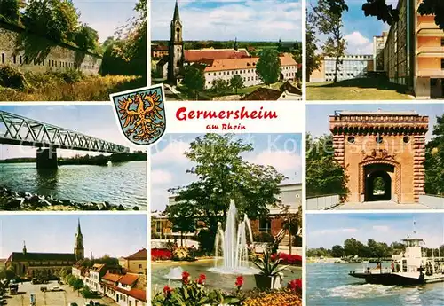 AK / Ansichtskarte Germersheim Schloss Kirche Rheinbruecke Park Fontaene Faehre Portal Germersheim