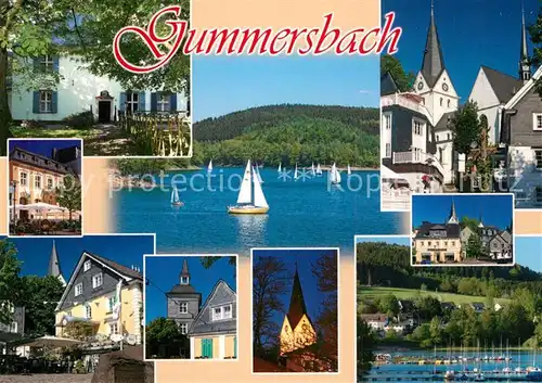AK / Ansichtskarte Gummersbach Teilansichten Seepartie Kirchen Bootshafen Gummersbach