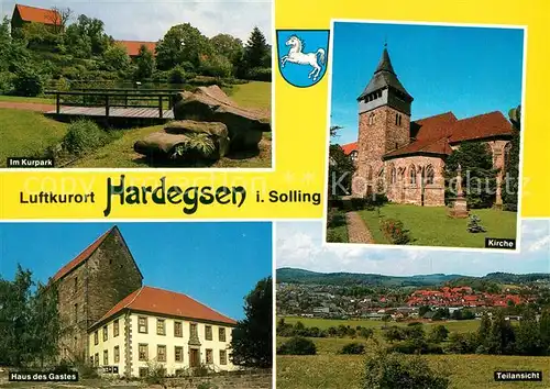 AK / Ansichtskarte Hardegsen Kurpark Kirche Haus des Gastes Panorama Hardegsen