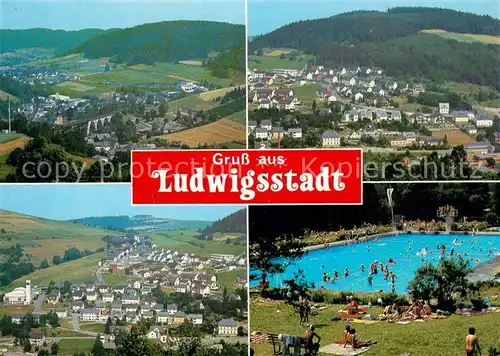 AK / Ansichtskarte Ludwigsstadt Fliegeraufnahme Panorama Schwimmbad Ludwigsstadt