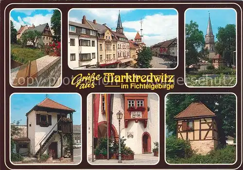 AK / Ansichtskarte Marktredwitz Bruecke mit fuenfzigstem Breitengrad Hauptstrasse Kirche Motive Marktredwitz