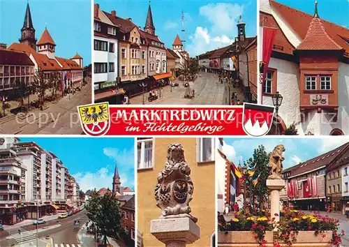 AK / Ansichtskarte Marktredwitz Strassenpartien Erker Loewenstatue Marktredwitz