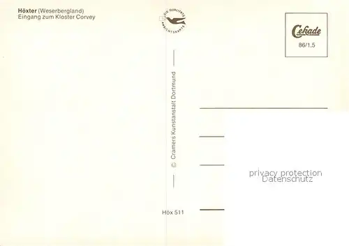 AK / Ansichtskarte Hoexter_Weser Eingang Kloster Corvey Hoexter Weser