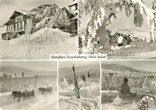 AK / Ansichtskarte Grosser_Inselsberg Winterpanorama Pferdeschlitten Berggaststaette Grosser Inselsberg