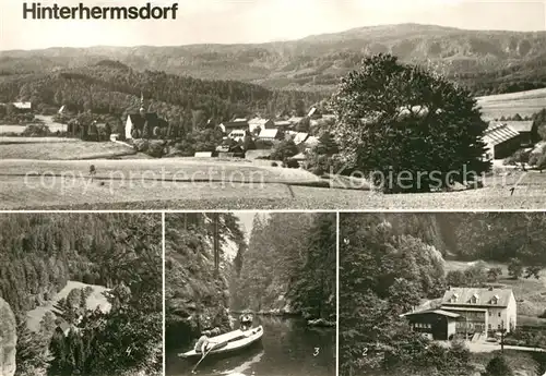 AK / Ansichtskarte Hinterhermsdorf Panorama Obermuehle Kirnitzschtalklamm Bootfahren Niedermuehle Hinterhermsdorf