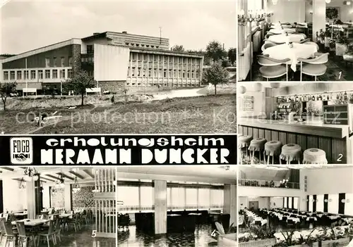 AK / Ansichtskarte Heubach_Thueringen FDGB Erholungsheim Hermann Duncker Cafe Bar Speisesaal Foyer Bauernstube Heubach Thueringen