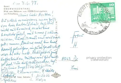 AK / Ansichtskarte Oberwiesenthal_Erzgebirge Panorama Blick vom Eckbauer zum FDGB Erholungsheim am Fichtelberg Oberwiesenthal Erzgebirge