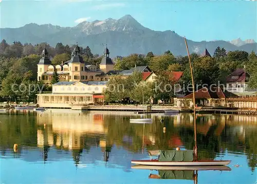 AK / Ansichtskarte Velden_Woerthersee Schloss mit Mittagskogel Karawanken Velden Woerthersee