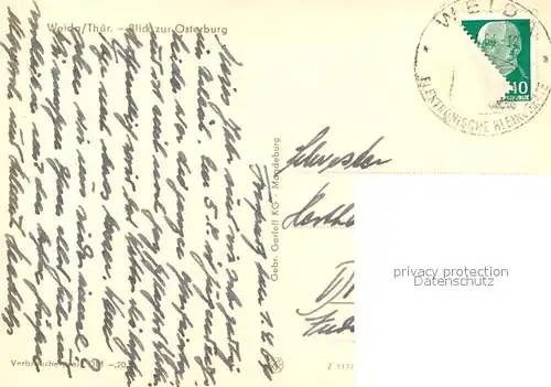 AK / Ansichtskarte Weida_Thueringen Blick zur Osterburg Weida Thueringen