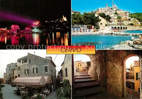 AK / Ansichtskarte Cervo Hafen Nachtaufnahme Gassen Strassencafe Restaurant Cervo