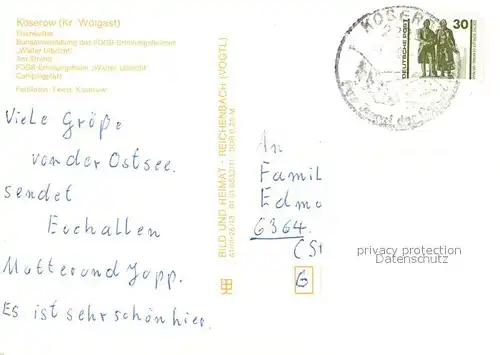 AK / Ansichtskarte Koserow_Ostseebad_Usedom Fischkutter Bungalowsiedlung FDGB Erholungsheim Walter Ulbricht Strand Campingplatz Koserow_Ostseebad_Usedom