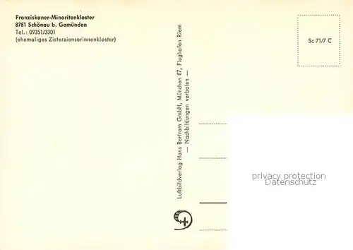 AK / Ansichtskarte Schoenau_Gemuenden Franziskaner Minoritenkloster Fliegeraufnahme Schoenau Gemuenden