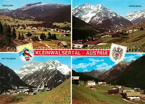 AK / Ansichtskarte Kleinwalsertal Riezlern Hirschegg Mittelberg Baad Alpenpanorama Wappen Kleinwalsertal