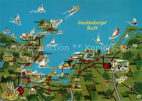 AK / Ansichtskarte Timmendorfer_Strand Mecklenburger Bucht Landkarte mit Sehenswuerdigkeiten Timmendorfer_Strand